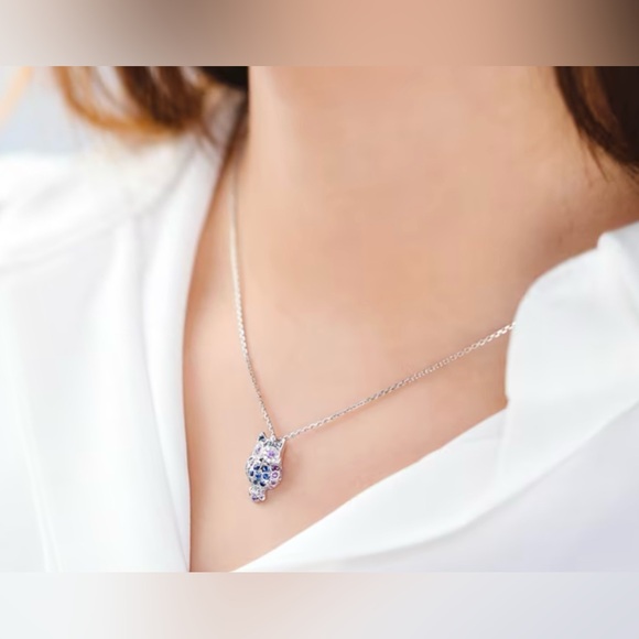 Silver, Purple, & Blue Owl Pendant Necklace - Picture 4 of 10